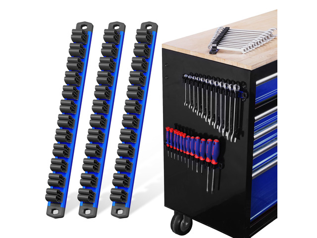 Magnetic Screwdriver and Wrench Organizer Set, 36-Slot Tool Holders 3-Pack Aluminum Rails, Magnetic Force, Flexible High-Tension Tool Clips, For...