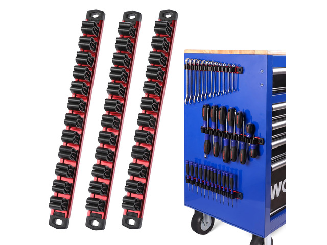 Magnetic Screwdriver and Wrench Organizer Set, 36-Slot Tool Holders 3-Pack Aluminum Rails, Magnetic Force, Flexible High-Tension Tool Clips, For...
