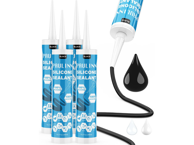 Silicone Sealant Black, 100% Silicone Caulk Waterproof for RV, Kitchen, Bath, General Use, Window, Door, Glass, Marine, 10.2 Oz, 4 Packs