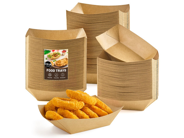 200 Pack 1/2 Lb Small Paper Food Trays Disposable, Mini, Brown Kraft Paper, Food Boats, Serving Baskets, For Party Nachos Fries Tacos Snacks Treats