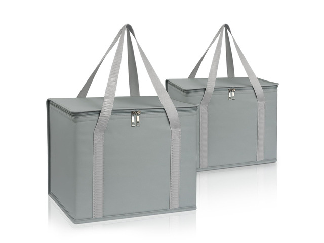 2 Pack Insulated Grocery Shopping Bag, XL Catering Bag for Keep Food Warm Large Capacity & Collapsible, Grey Pizza Cooler Bags for Grocery...