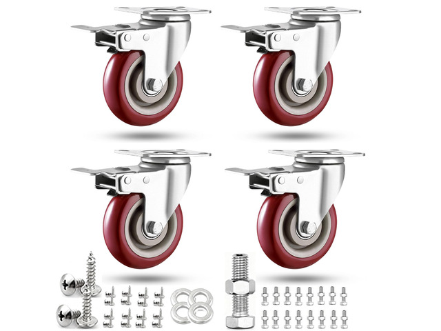 3 inch Casters Load 2000lbs -Includes Complete Screws Sets with Accessories -Lockable Bearing Plate Heavy Duty Caster with Brakes, 360-degree...