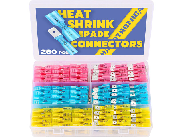 260PCS Heat Shrink Spade Connectors, 22-10 AWG, Male/Female Quick Disconnect Wire Connectors for Automotive, Watercraft & Electronics, 3:1...