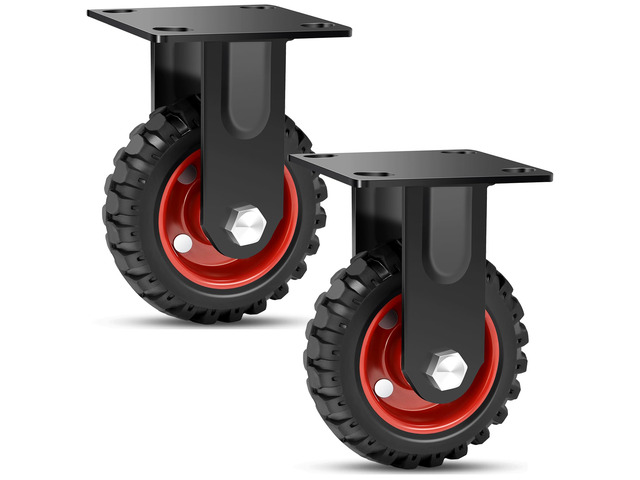 5 Inch Heavy Duty Caster Wheels Set of 2, 540 LBS Outdoor Industrial Wheels Fixed Large Rubber Casters for Workbench, Dolly, Cart, Trolley, Wagon...