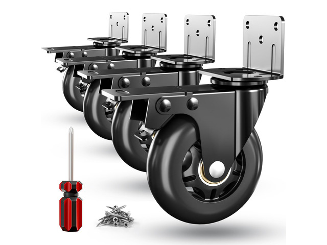 4 in Side Mount Plate Caster Wheels Heavy Duty 1200 LBS Thickened L-Shaped, 360° Swivel, Locking Dual Brake, Quiet Non-Marking Black Wheels, Set of...