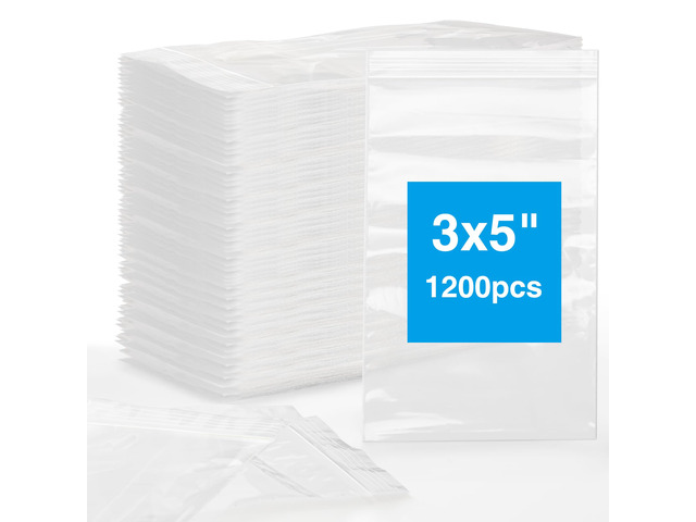 1200Pcs 3x5 inch Plastic Zip Bags, Clear, 2 Mil Resealable Zip Bag for Small Business, Jewelry Storage, Candy, Party Favors, Home, Gift, Travel