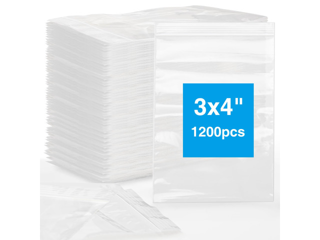 1200Pcs 3x4 inch Small Plastic Bags, Clear, 2 Mil Resealable, Zip Top Bags for Small Business, Jewelry Storage, Travel, Packaging, Home, Office,...
