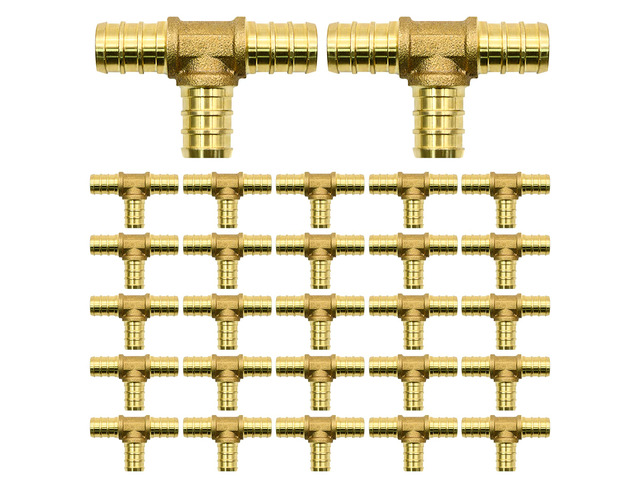 25 Pack 1/2' PEX Fittings, PEX Tee Fittings, Brass PEX Fittings for PEX Tubing Pipe