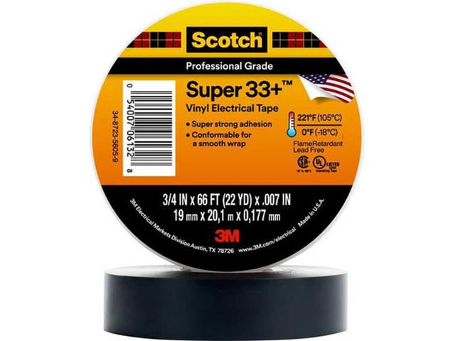 Scotch Super 33+ Electrical Tape, 2 in x 66 ft, 1 Roll, Black Premium Grade All-Weather Vinyl, Resistant to Abrasion, Moisture, Corrosion,...
