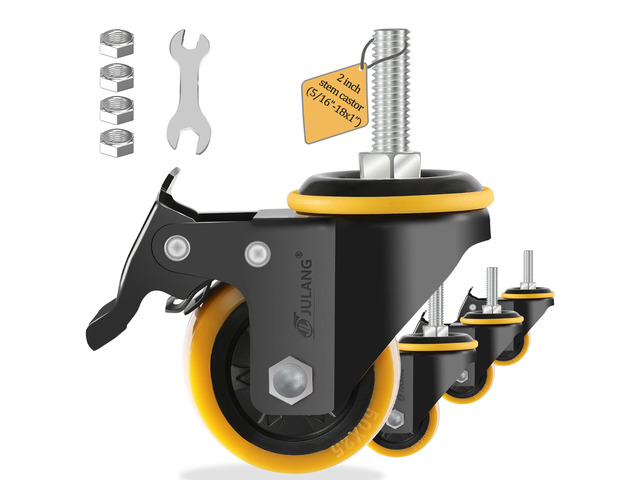 2 inch Caster Wheels 5/16 Threaded Stem Casters Set of 4 Heavy Duty (4, orange, 2in (5/16'-18)), Smooth & Quiet-Rolling, for Cart, Tool Box,...