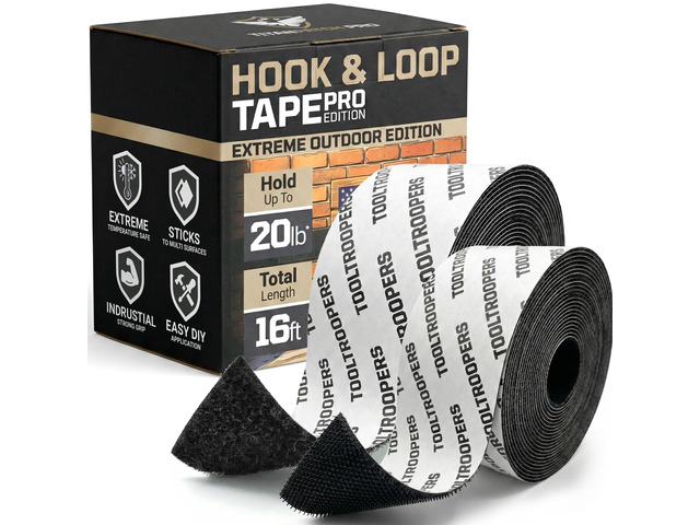 Heavy-Duty Hook and Loop Mounting Tape - 1.6' Wide Extreme Outdoor Use w/Extra-Strong, UV & Weatherproof Adhesive - Holds up to 20lb on Brick,...