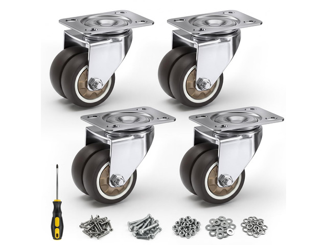 Dual Caster Wheels 2 inch Heavy Duty Furniture Casters Set of 4 No Brake 880 LBS Rubber Castors No Noise Ball Bearing Swive Castor Wheels for...