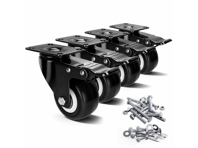 2 Inch Caster Wheels Set of 4, Dual Locking Small PU Casters 150LB Each, 360° Swivel Casters for Furniture, Cart & Workbench Quiet, Smooth & Floor...