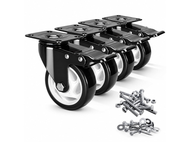 Caster Wheels, 4 Inch Caster Set of 4, Dual Locking PU Casters 2400LB, Swivel Casters for Furniture, Workbench & Tool Cart Quiet, Floor Safe,...