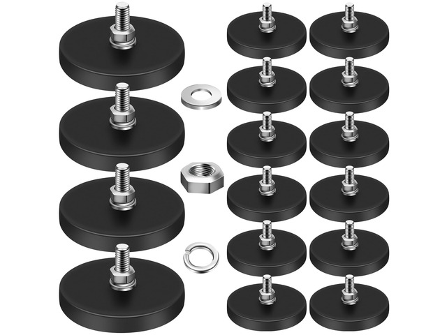 16Pack Rubber Coated Magnets, 1.69 Inch, 30LBS Rubber Coated Neodymium Magnets with M5 Magnetic Assembly Base for Light Bar Mirror Camera Tool