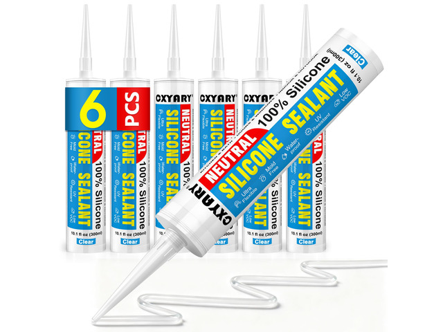 Silicone Caulk & Sealant Clear, 6 Pack - 100% Silicone Sealant (300ml) Waterproof Silicone Caulking for Kitchen, Bathroom, Toilet, Sink, Window ...