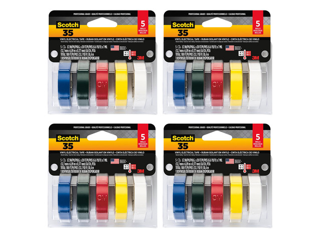Vinyl 35 Electrical Tape, 5 Rolls, Multi-Color Pack, Ideal for Cable Jacket Repair & Electrical Insulation, Premium Vinyl Material, Indoor &...