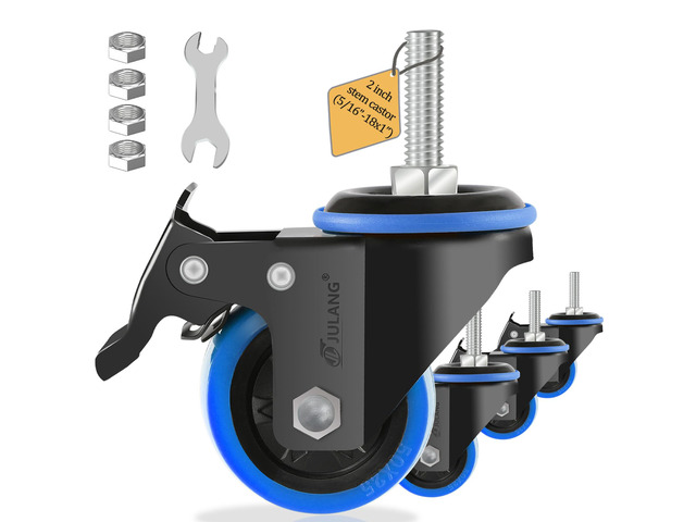 2 inch Caster Wheels 5/16 Threaded Stem Casters Set of 4 Heavy Duty (4, Blue, 2in (5/16'-18)), Smooth & Quiet-Rolling, for Cart, Tool Box,...
