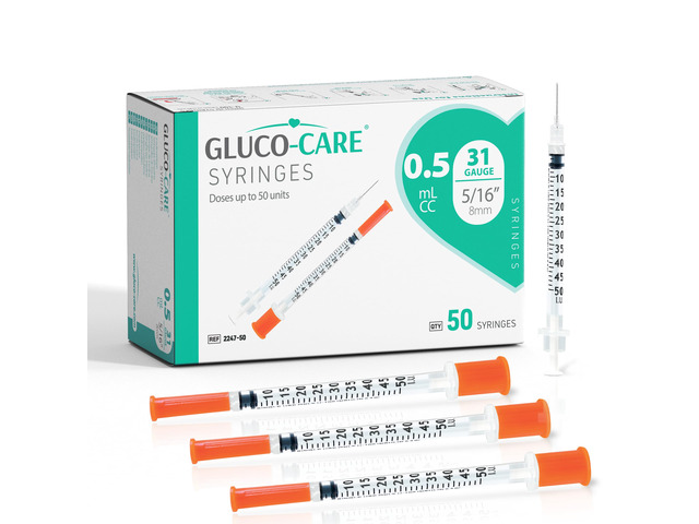 0.5 ml/cc Syringes 31G x 5/16 (8mm), Orange Cap, Box of 50 pcs Fine Tip, Home & Lab Use, Clear Barrel, Bold Scale, Smooth Plunger Movement with...
