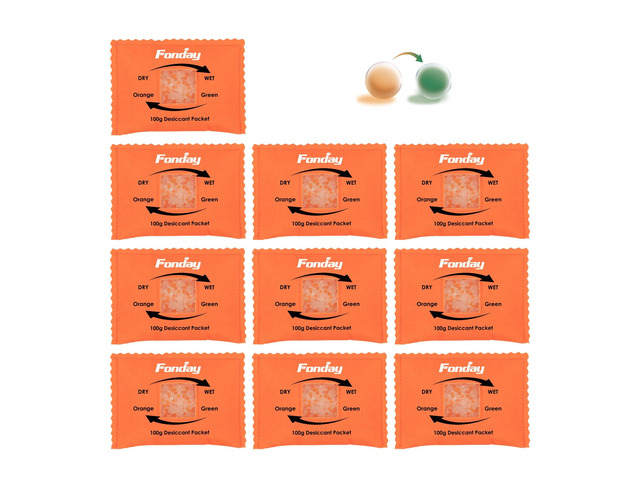 100Gram 10Packets Moisture Indicating Silica Gel Desiccant Packs Orange to green, Reactivatable moisture absorber for storage bins, suitcase, safe,...