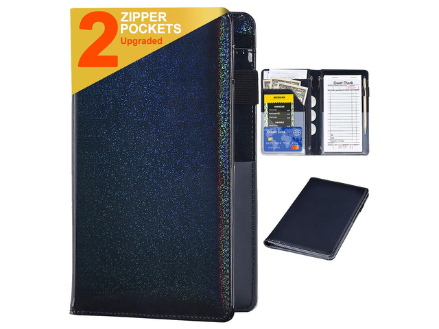 Server Books for Waitress - Glitter Leather Waiter Book Server Wallet with Zipper Pocket, Cute Waitress Book & Waitstaff Organizer with Money Pocket...