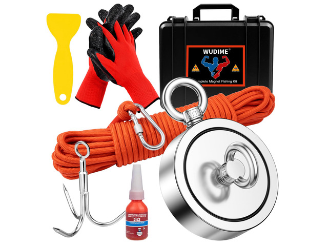 Powerful Magnet Fishing Kit, 2625 Lbs Strong Pulling Force Includes Neodymium N52 Magnet, 65ft Rope, Carabiner, Gloves, Grappling Hook & Carry...
