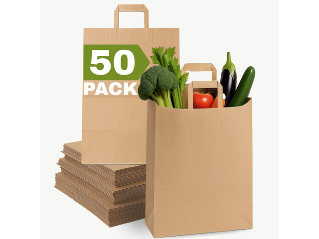12x7x17 Brown Paper Grocery Bags with Handles, Large Brown Paper Bags with Handles Bulk, 50pcs Large Grocery Bag