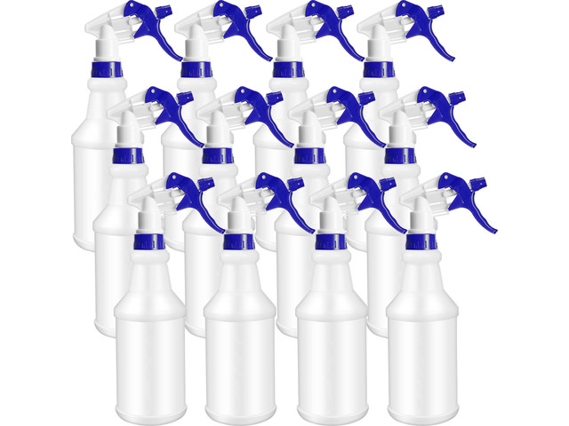 12 Pcs 16 Oz Plastic Spray Bottles Reusable adjustable sprayers for water, cleaners, plants and household tasks; bulk pack for home or commercial use