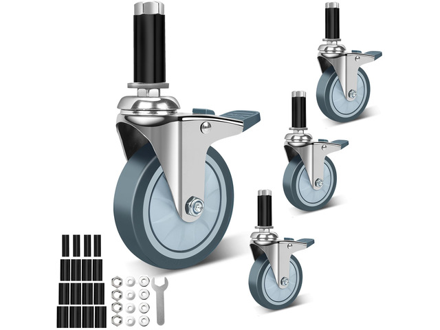 4 Inch Expanding Stem Caster Wheels with Locking Brake Set of 4 Heavy Duty 1400 LBS, Fit for 7/8',1',1-1/8',1-3/8',1-5/8' Tube Table, Furniture,...