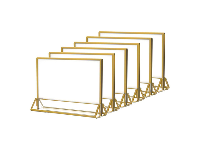 5x7 Acrylic Sign Holder, Picture Frame, Wedding Table Numbers, 6pack Horizontal Stand,Gold Frames, Clear Double Sided, Gold Sign Holders Display...