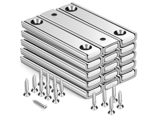 Bar Magnets, 80Lbs 15 Pack Countersunk Hole Magnet with Screw Silver,Heavy Duty Rare Earth,Neodymium,Rectangular,for Mounting, Door, Garage,...