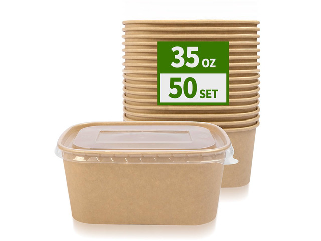 35 oz Paper Meal Prep Containers with Lids 50 Pack Hot and Cold Use Microwavable Meal Prep Containers Disposable for Food Prep, Freezer Storage and...