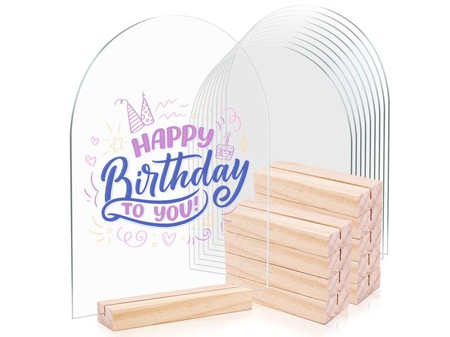 10 Pack 8x10 Inch Blank Clear Arch Acrylic Sign with Wooden Stands, Arched Round Top Acrylic Sheet, Arch Table Numbers for DIY Name Card Gifts...
