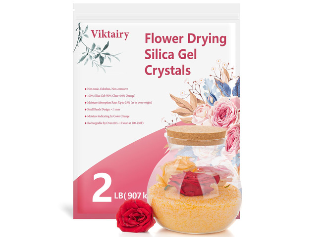 2LBS Silica Gel Flower Drying Crystals, with Brush and User Manual Reusable Flower Preservation Kit, Color Indicating Silica Gel Desiccant, for DIY...