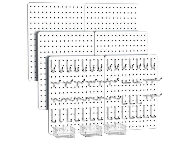 Peg Board, 112pcs Metal PegBoard Organizer with Accessories, 6 Pack 16'' x 12'' White Pegboard Panels with Hooks, Wall Organizer for Craft...
