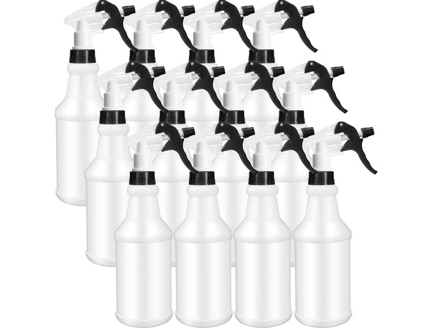 12 Pcs 16 Oz Plastic Spray Bottles Reusable adjustable sprayers for water, cleaners, plants and household tasks; bulk pack for home or commercial use