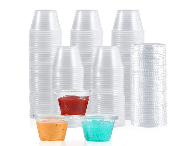 360 Sets 4 oz Plastic Portion Cups with Lids, Plastic Sauce Cups with Lids Leak-proof sealing lids for sauces, jelly shots, souffle, condiments,...