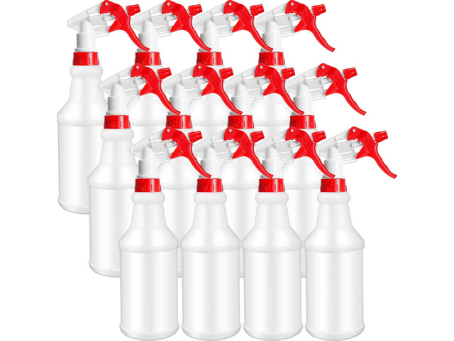 12 Pcs 16 Oz Plastic Spray Bottle, Adjustable Empty Reusable Sprayer for Cleaning, Planting, Water, Bathroom and Kitchen, BBQ, Commercial and...