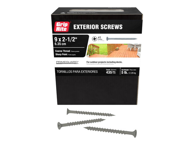 Exterior Screws - Safe for Use in Treated Lumber - #2 Phillips Bugle Head - Coarse Thread Deck Screws - PrimeGuard Coating - 5lb Box - #9 x 2-1/2'...
