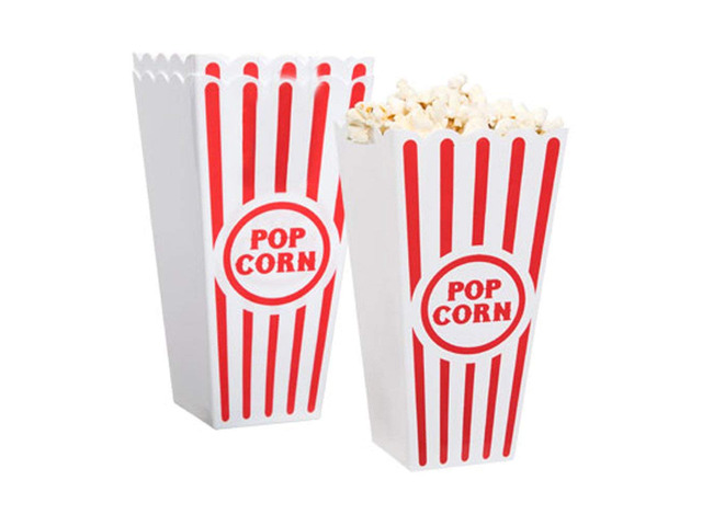 Plastic Red & White Striped Classic Popcorn Containers for Movie Night - 7.8' Tall x 3.8' Square (16 Pack)