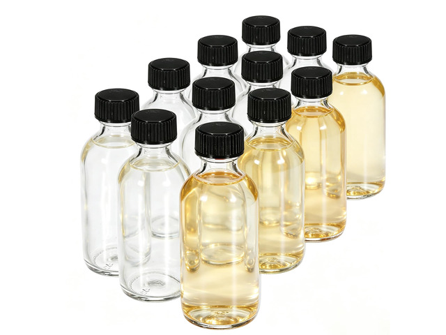 12-Pack 2 oz (60ml) Small Glass Boston Round Bottles with Lids Leak-Proof Mini Travel Containers for Essential Oil, Portioning, Lotion, Samples...