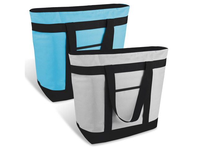 2PK Insulated Grocery Tote Bags with Top Zipper, Blue, 39L Large Reusable Cooler Bags, Leak-Resistant Thermal Shopping Bag for Food Delivery,...