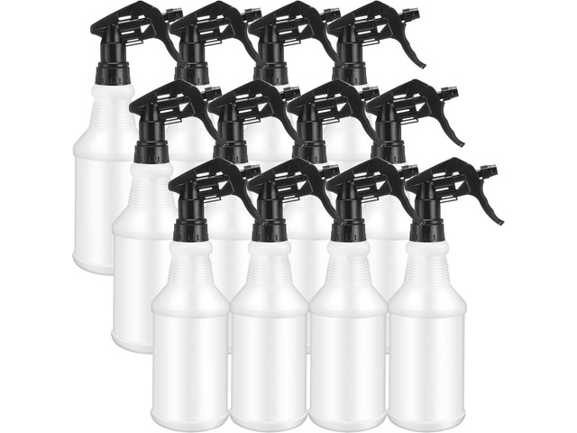 12 Pcs 16 Oz Plastic Spray Bottles Reusable adjustable sprayers for water, cleaners, plants and household tasks; bulk pack for home or commercial use
