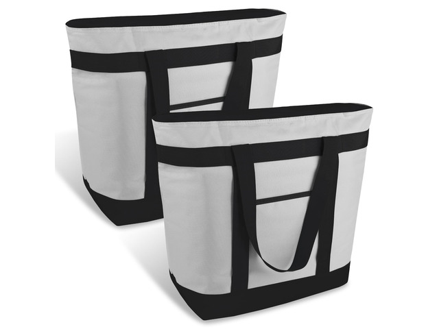 2PK Insulated Grocery Tote Bags with Top Zipper, Grey, 39L Large Reusable Cooler Bags, Leak-Resistant Thermal Shopping Bag for Food Delivery,...