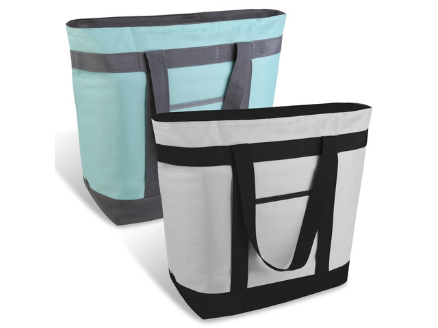 2PK Insulated Grocery Tote Bags with Top Zipper, Green, 39L Large Reusable Cooler Bags, Leak-Resistant Thermal Shopping Bag for Food Delivery,...