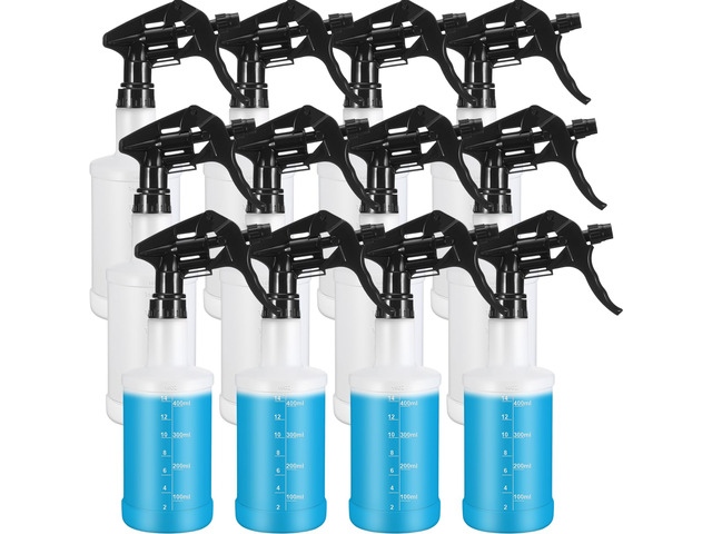 12 Pcs 16 Oz Plastic Spray Bottles Reusable adjustable sprayers for water, cleaners, plants and household tasks; bulk pack for home or commercial use