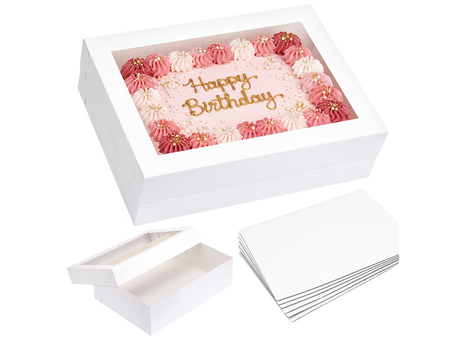 10pcs 14x10x4in Cake Boxes with Board, Rectangle Quarter Sheet Bakery Box Bakery Boxes with Window for Quarter Sheet Cake, Pastries, Donuts,...