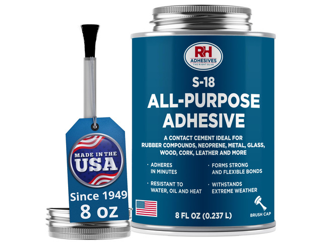 S-18 All-Purpose Adhesive 8 oz - Contact Cement for Headliner & Upholstery Multi-surface adhesive, bonds rubber, metal, leather, felt, wood and...