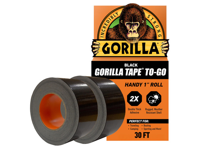 Mini Duct Tape to-Go, 1' x 10 yd, Black, Travel Size, 2-Pack Double-Thick Adhesive, Reinforced Backing