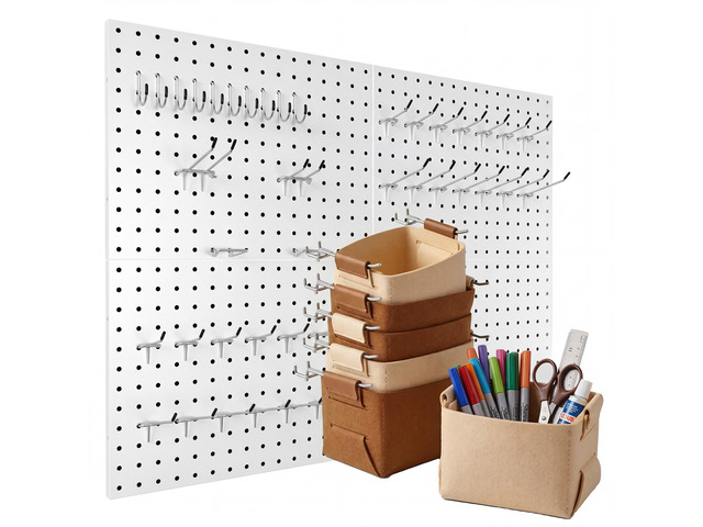 4 Pack Peg Board Organizer, Includes Metal PegBoard and Accessories 16'x12' White Pegboard Panels with 50 Pcs Hooks and Baskets, Wall Organizer for...